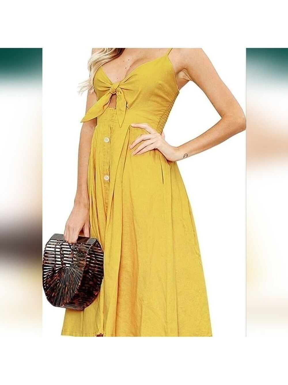 FANCYINN Womens Tie Front Button Down Spaghetti Strap Dress NWT Size XL - Picture 3 of 10